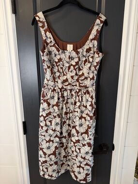 Joie Brown and White Floral Midi Dress